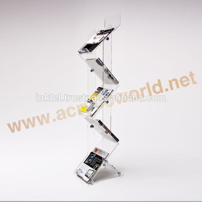 High quality Foldable Acrylic magazine rack/catalogue/brochure holder for advertising